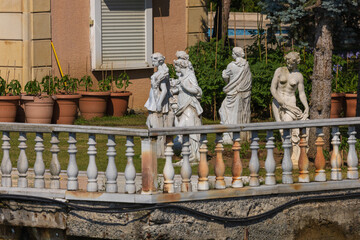 On the streets in Turkey in public places.
Plaster or marble sculptures and statues, decoration of urban architecture.