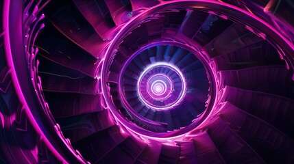 Wall Mural - this graphic design features an abstract illusion of a spiral, composed of pink and violet neon line