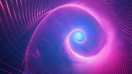 Wall Mural - this graphic design features an abstract illusion of a spiral, composed of pink and violet neon line