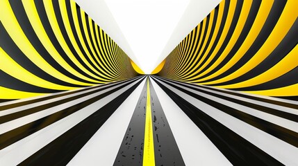 Wall Mural - 3d black and white lines in perspective with yellow elements abstract vector background, linear pers
