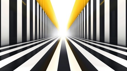 Wall Mural - 3d black and white lines in perspective with yellow elements abstract vector background, linear pers