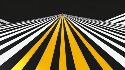 Wall Mural - 3d black and white lines in perspective with yellow elements abstract vector background, linear pers