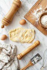 raw puff pastry dough on white marble table