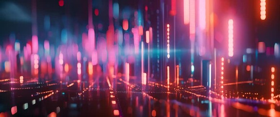 Cyber worlds neon market, digital trade in vibrant visualizations.