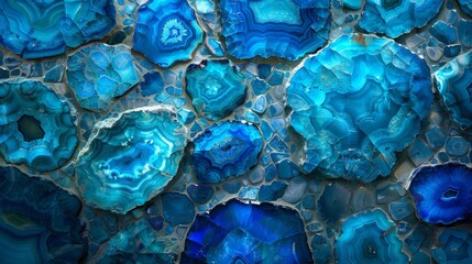 Wall Mural -  A close-up of an art piece crafted from blue agate and various combinations of blue and white agate