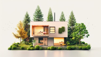 Building Illustrations - Abstract House Architecture Styles in Green Materials