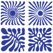 Matisse curves aestethic . Groovy abstract flower art set. Botanic vector illustration in blue color. Organic floral doodle shapes in trendy naive retro hippie 60s 70s style. eps 10