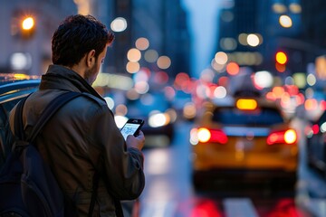 Customer waiting driver to pick up on city street