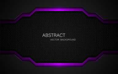 Wall Mural - Abstract black and purple polygons on dark steel mesh background. with free space for design. modern technology innovation concept background	