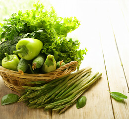 Wall Mural - fresh organic green vegetables in basket