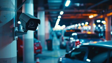 CCTV camera installed in a parking lot, monitoring vehicles and pedestrians for security purposes, Enhancing Vehicle Safety and Preventing Vandalism with Parking Lot Security Camera