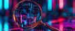 © SynthArt - A Magnifying Glass Focuses On The Cryptocurrency Concept Against A Neon Background,High Resolution