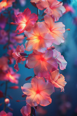 Poster - Fusion of Hawaiian lei floral patterns with vibrant, abstract color explosions,