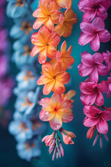 Aufkleber - Fusion of Hawaiian lei floral patterns with vibrant, abstract color explosions,