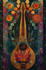 Fototapete - Stylized representation of an Appalachian dulcimer, with its hourglass shape inspiring symmetrical abstract designs,