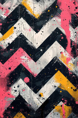 Fototapete - Contemporary gray and white chevron pattern with splashes of neon for a modern, rhythmic feel,
