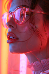 Poster - Soft pastel blocks with sharp bursts of neon light lines, evoking the dynamic range of pop music,