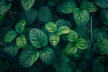 Fototapete - Vibrant layers of green and blue with abstract, oversized headphone jacks and cables,
