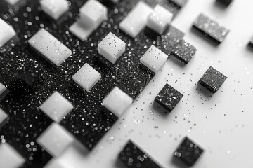 Aufkleber - An array of tiny, black squares scattered across a white background, mimicking the randomness of static noise,