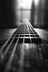 Fototapete - A composition of thin, parallel lines in black and grey on a white background, suggesting the vibration of guitar strings,