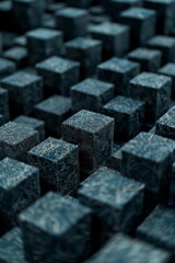Fototapete - A cluster of soft grey and white shapes on a black background, resembling sound absorption in a recording studio,