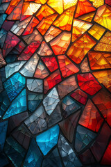 Wall Mural - A mosaic of tinted glass pieces, each reflecting light differently, akin to unique musical voices in a jam,