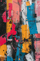 Fototapete - A wall of graffiti tags and street art overlaid with spontaneous brush strokes, reflecting urban and contemporary musical influences,