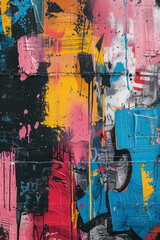 Fototapete - A wall of graffiti tags and street art overlaid with spontaneous brush strokes, reflecting urban and contemporary musical influences,