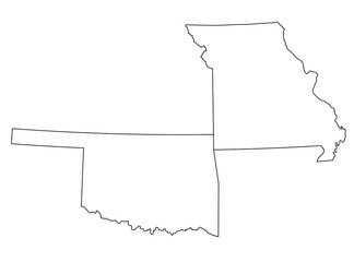 Canvas Print - Map of the US states with districts. Map of the U.S. state of Missouri,Oklahoma