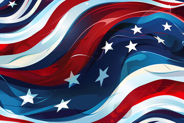 Wall Mural - Patriotic abstract waves in red, white, and blue representing the flag for Memorial Day.