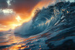 Ocean wave at sunset. Conceptual image.