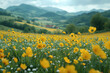 meadow of yellow flowers in the mountains.