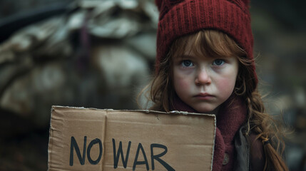 A young girl holds a cardboard sign with 