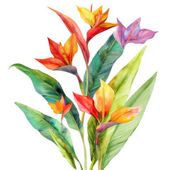 Wall Mural - heliconia flower watercolor clipart illustration on white or transparent background