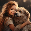 Cute girl hugging her dog 