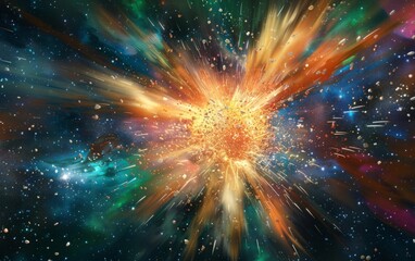 A radiant cosmic explosion in space, bursting with colors and light.