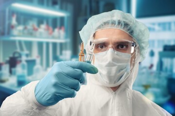 Poster - Professional researcher hold sample in laboratory, reasearch concept