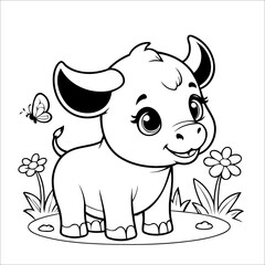 Vector illustration of cute Cow coloring page for kids