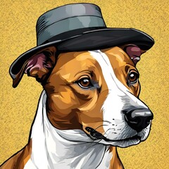 Poster - AI generated illustration of a cartoonish dog wearing a stylish hat