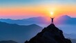 © cvetikmart - A person, standing with arms raised on a mountain peak at sunrise, embodies the success of achieving personal goals and resolutions in 2025. 2025 new year resolutions