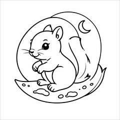 Wall Mural - Vector illustration of cute Squirrel coloring page for kids