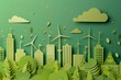 Green environmental protection and energy technology background illustration , paper cutout,World Environment Day