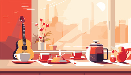 Coffee break in the cafe. Flat style vector illustration.