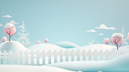 Poster - A snowy landscape with a fence and trees