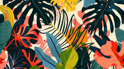 Sticker - A painting of a bunch of tropical leaves