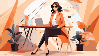 Wall Mural - fashionable business woman working in office. vector flat illustration.