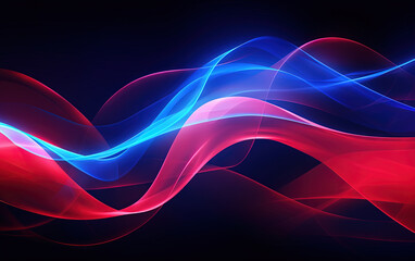 Poster - Vibrant abstract blue and red waveform with fluid motion and colorful gradients.