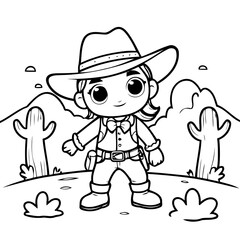 Sticker - Vector illustration of a cute Wildwest drawing for colouring page