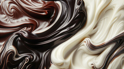 Canvas Print - Artistic swirls of dark, milk, and white chocolate, isolated on a white background 