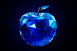 An apple glowing blue low polygonal on dark blue background